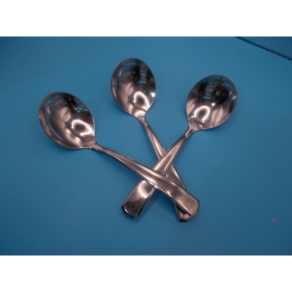 Vintage Imperial USA Stainless Steel Round Soup Spoons Set of 3 Flatware